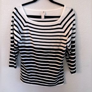 Chico’s mid sleeve blouse with black and white stripes